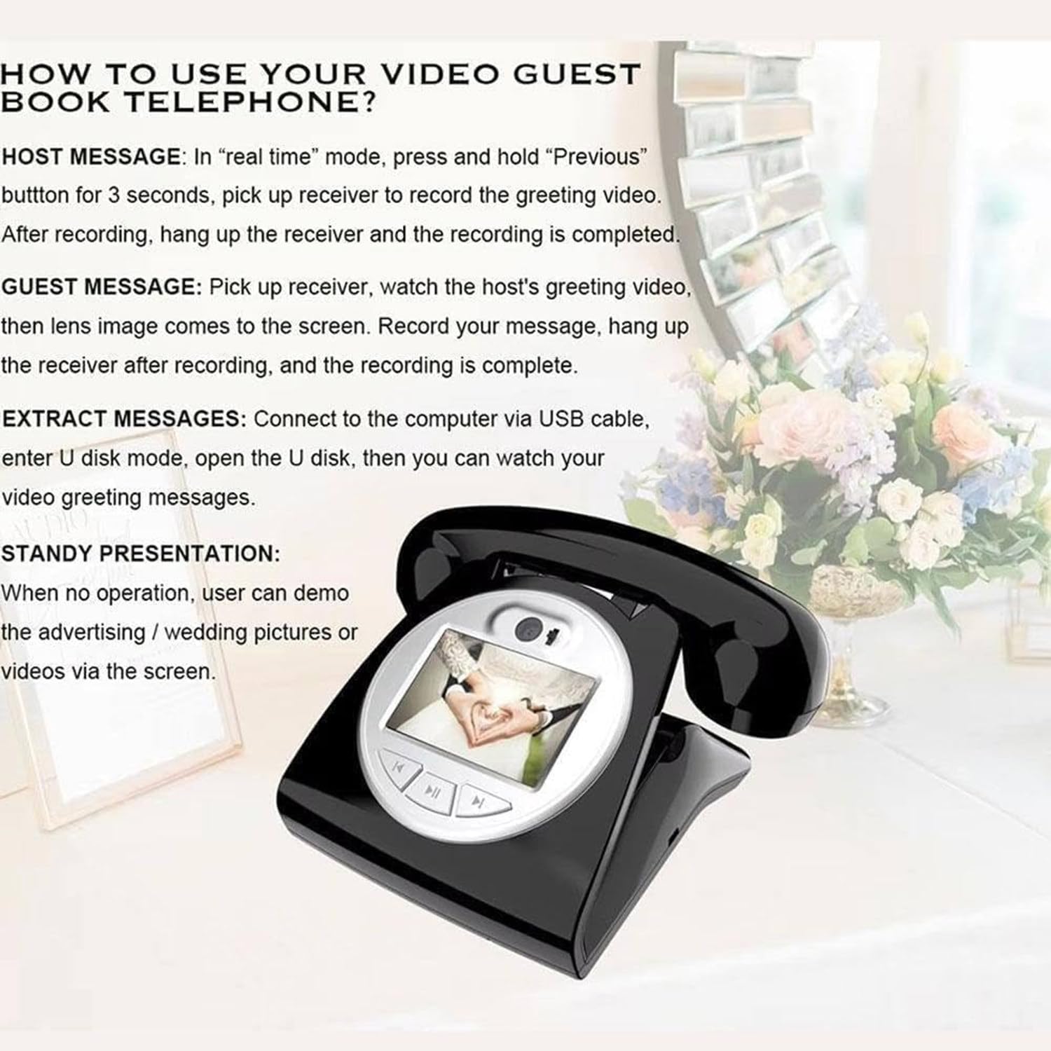 Libro De Firmas para Bodas con Video Y Audio, Libro De Firmas Retro para Bodas con Video HD, Libro De Firmas Creativo, Fácil De Usar Y Divertido, para Despedidas De Soltera Y Cumpleaños,Red
