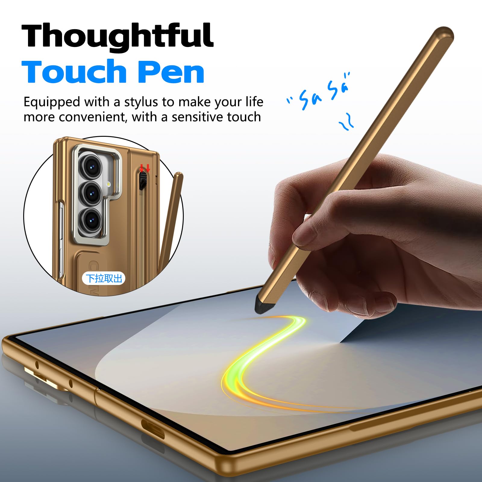 Custodia per Samsung Galaxy Z Fold 7 con portapenna e pennino, cinturino da dito per fotocamera con supporto per la protezione dello schermo, protezione a tutto tondo, antiurto, custodia per