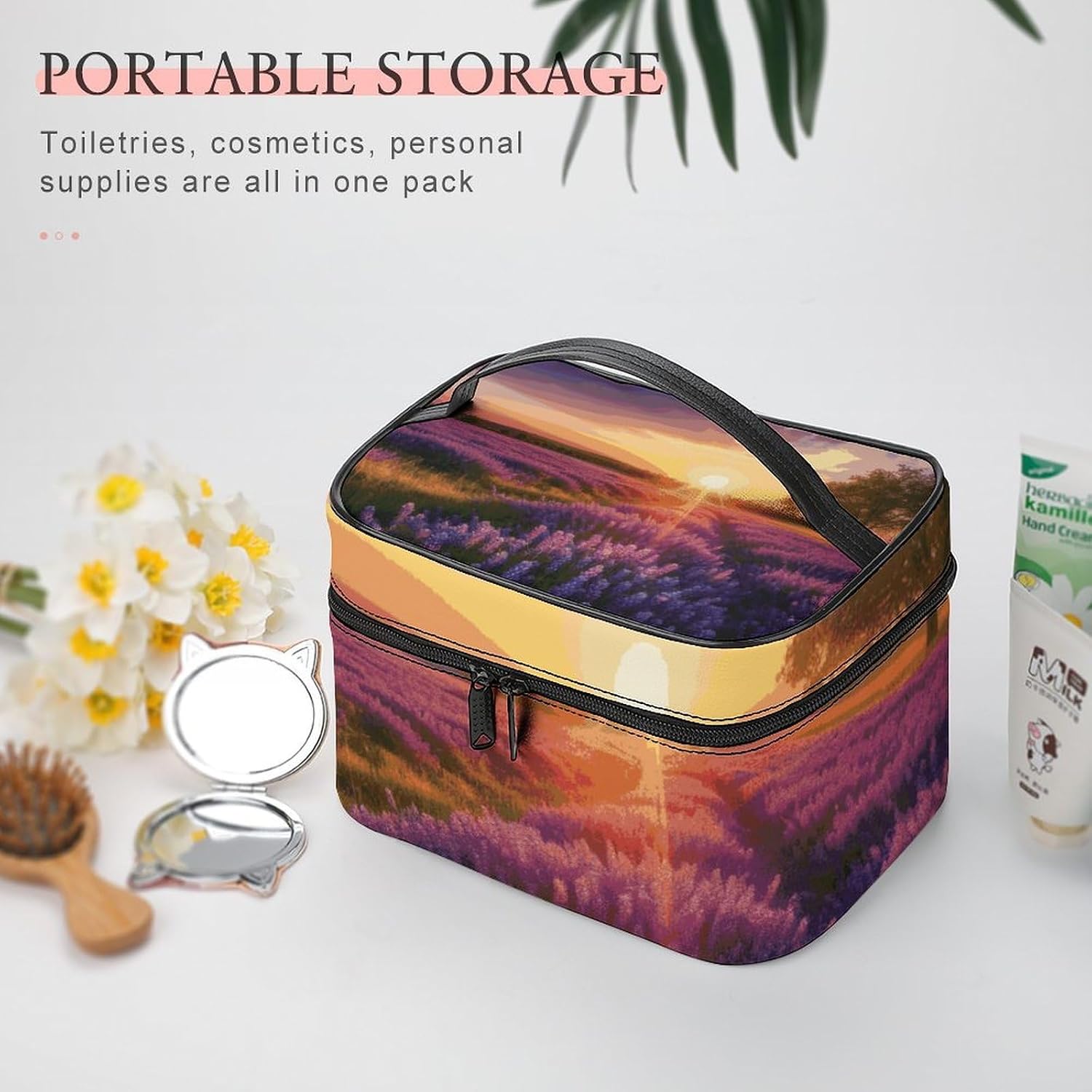 Travel Makeup Bag Portable Large Cosmetic Bag with Handle And Compartment image 5