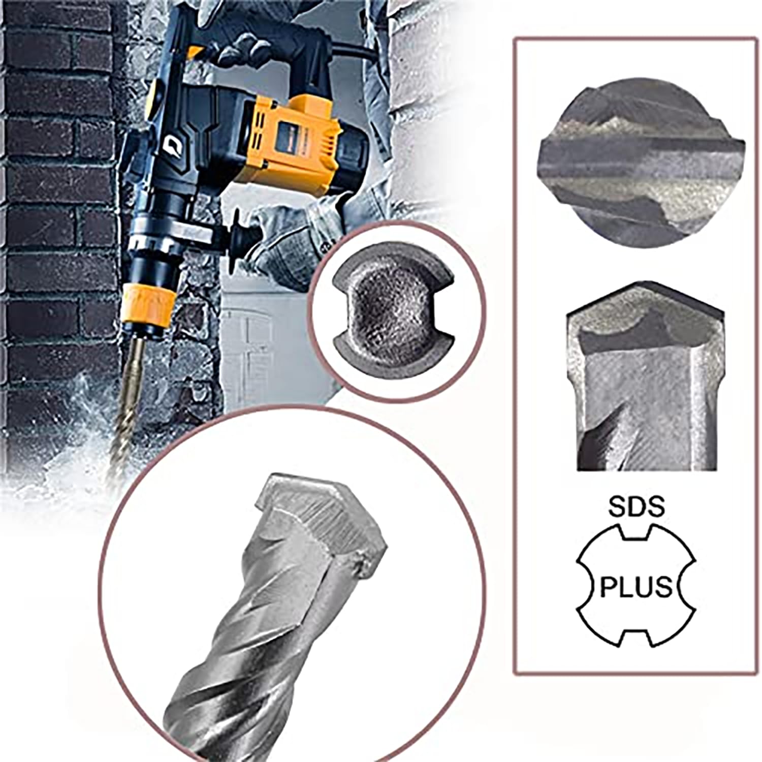 NACX 12mm x 150mm SDS-plus Rotary Hammer Bit, Masonry Drill Bit Cemented Carbide Spiral Rotary Tool for Brick, Stone, Block, Concrete, 3PCS (Round Shank)