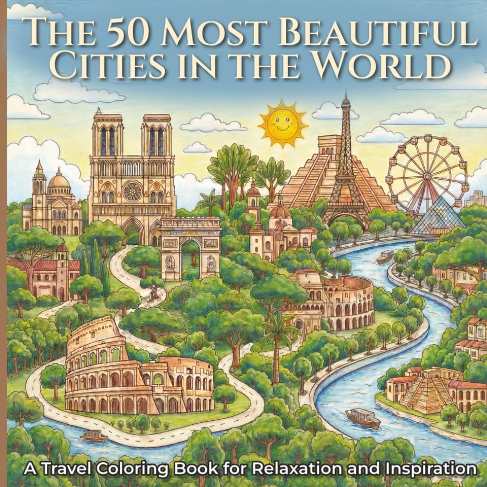 The 50 Most Beautiful Cities in the World A Travel Coloring Book for Relaxation and Inspiration: Architectural and Urban Illustrations Designed for Creativity and Focus
