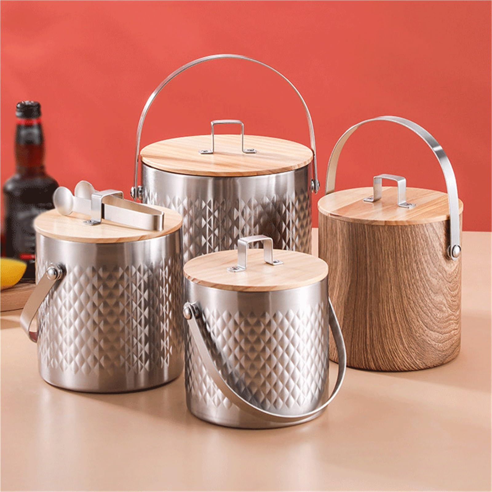 Cubos de hielo Cubitera for hielo de doble pared con tapa y asa(Grande)