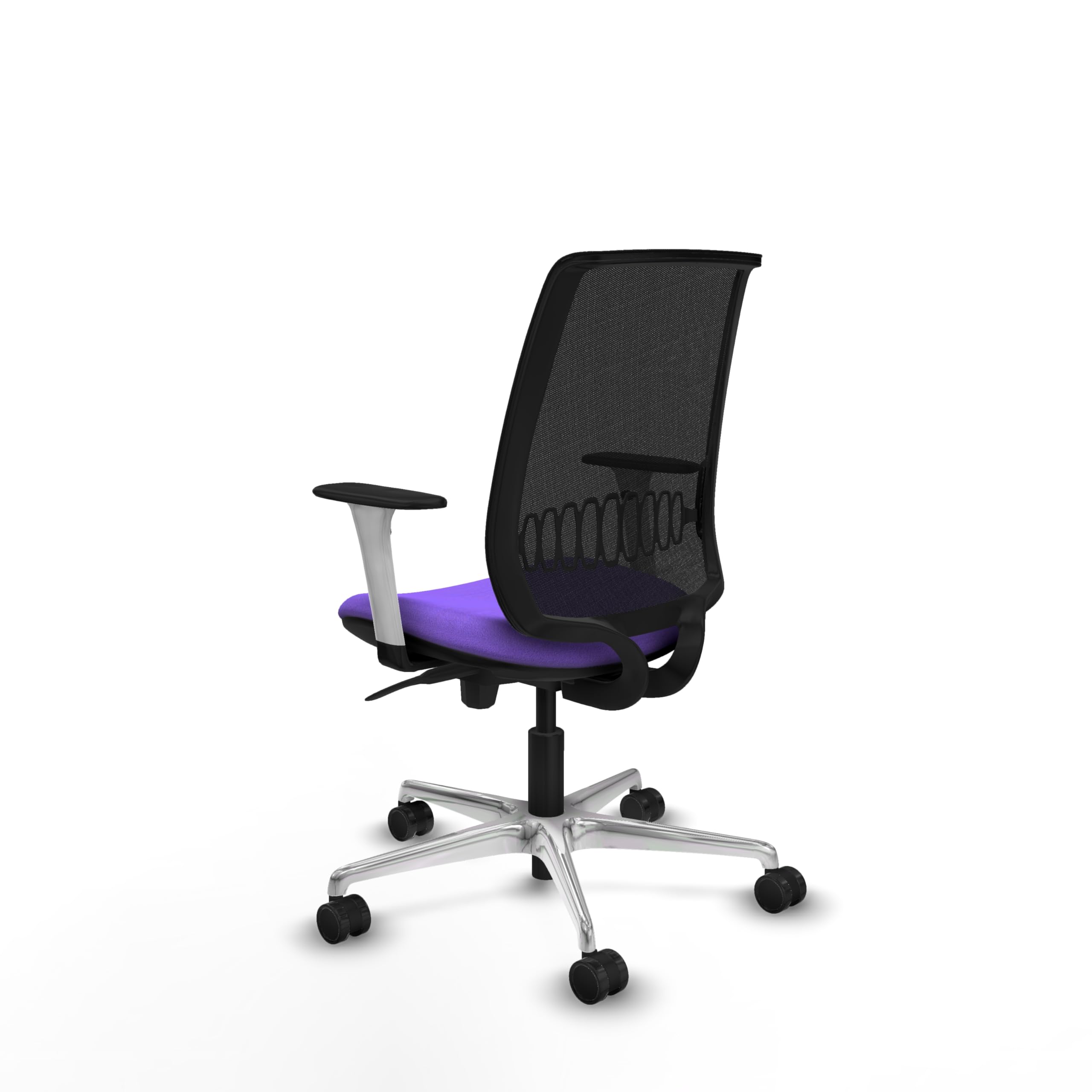 Piqueras y Crespo - Sedia con supporto lombare regolabile con braccioli bianchi e neri. Dotato di Sincro 5 Posizioni e Schiuma Iniettata. con ruote 65 mm nylon. Nero/Lilla