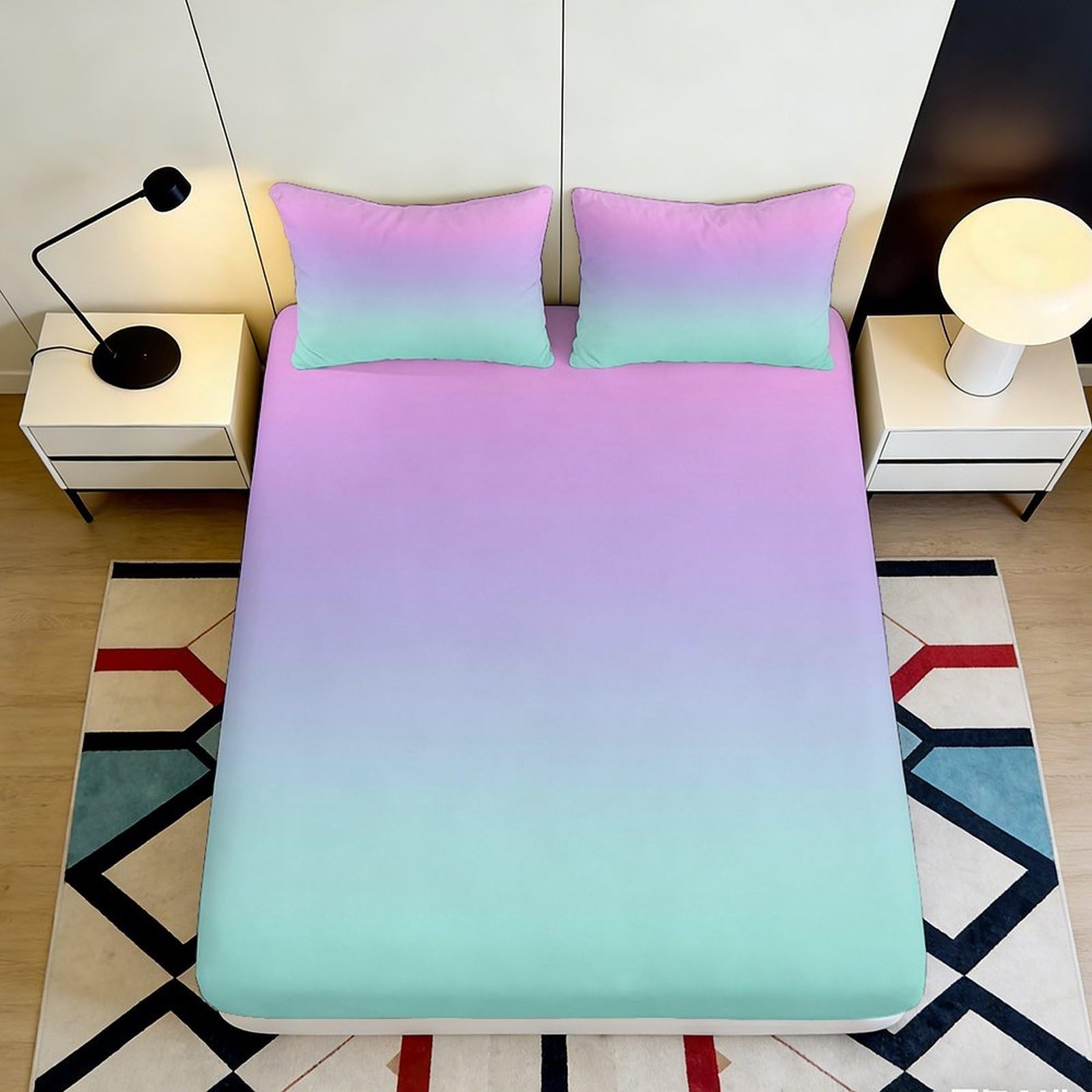 Jqzkxnhpbr Style-8 3D Printed Pastel Gradient Fitted Sheet Microfiber Soft Breathable Ombre Mattress Cover For Bedroom Dorm Decor 90X200x25cm