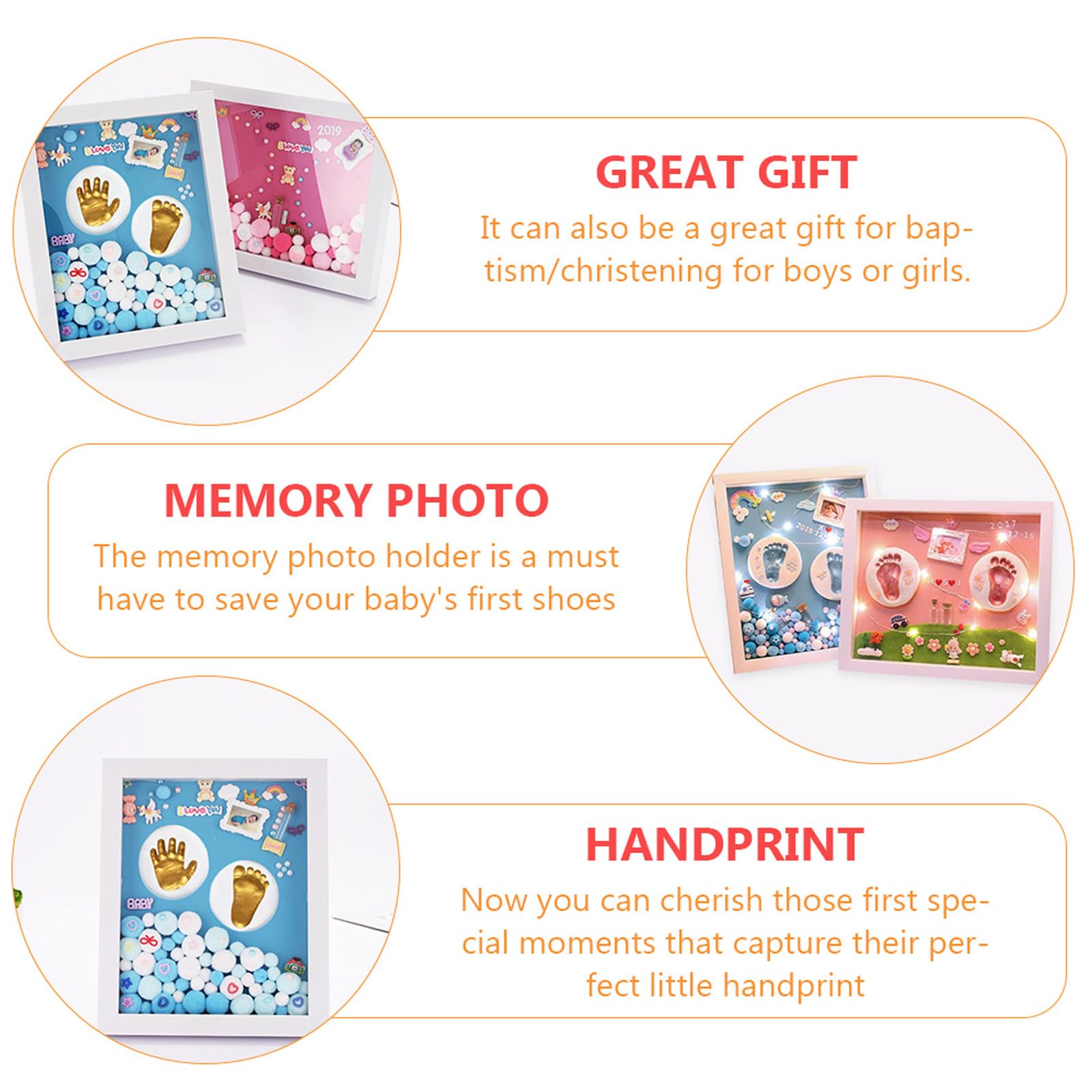 Kit Cornice per Foto Impronte Mani e Piedi Ragazzo Ragazza, Set Ricordo Shower Maschietto, Materiale Acrilico Resistente, Confezione Regalo per Genitori e Nonni