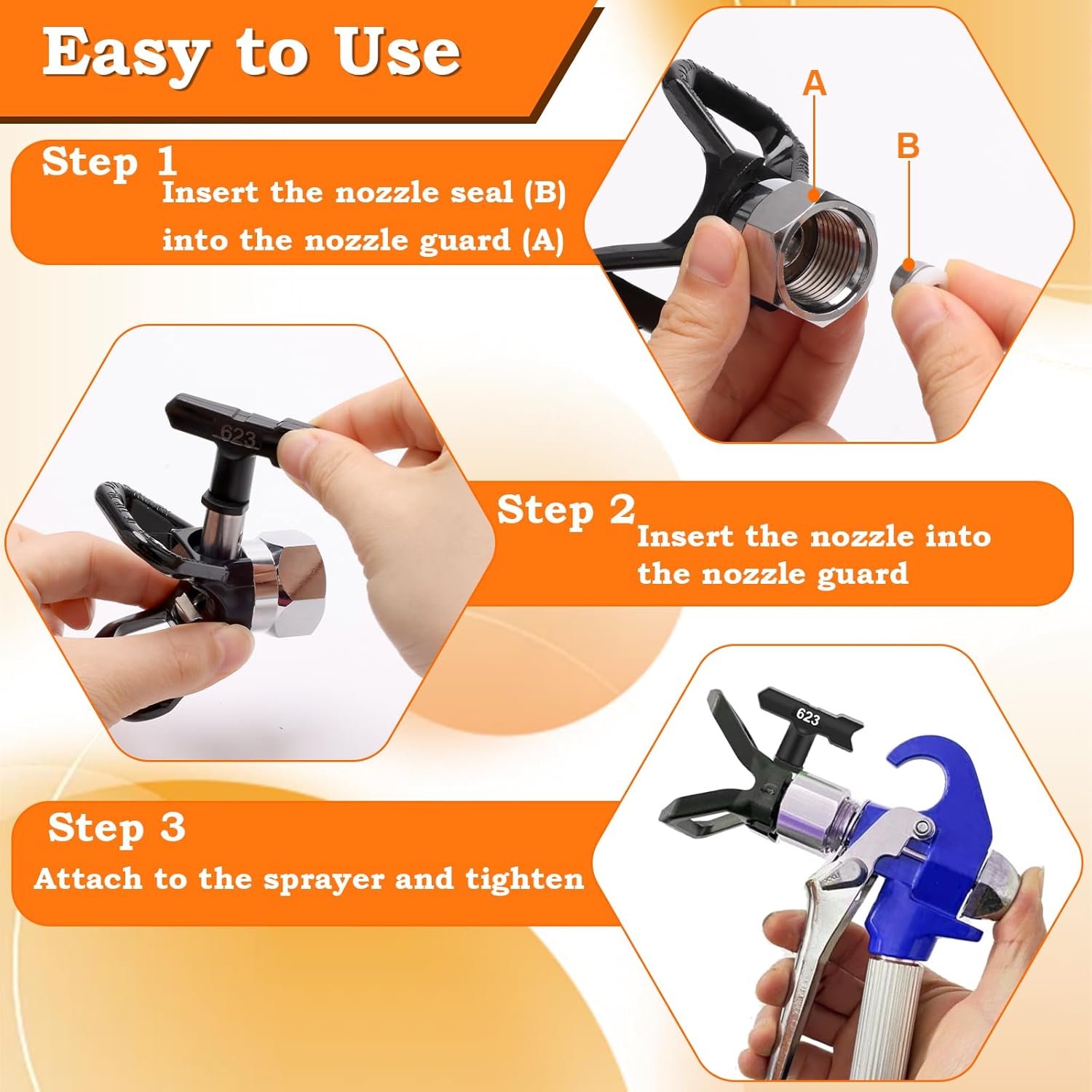 14 Pieces Airless Paint Sprayer Tips Set, 6 Reversible Spray Nozzles, 6 Airless Paint Spray Gun Filters, 2 Nozzle Tip Guards for Guns House Painting