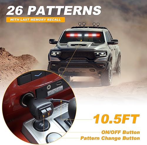 Miniatura 5 de LRTER Barra de luz 2 en 1 para asesor de tráfico, luz estroboscópica para parabrisas, visera estroboscópica de emergencia, luces intermitentes de