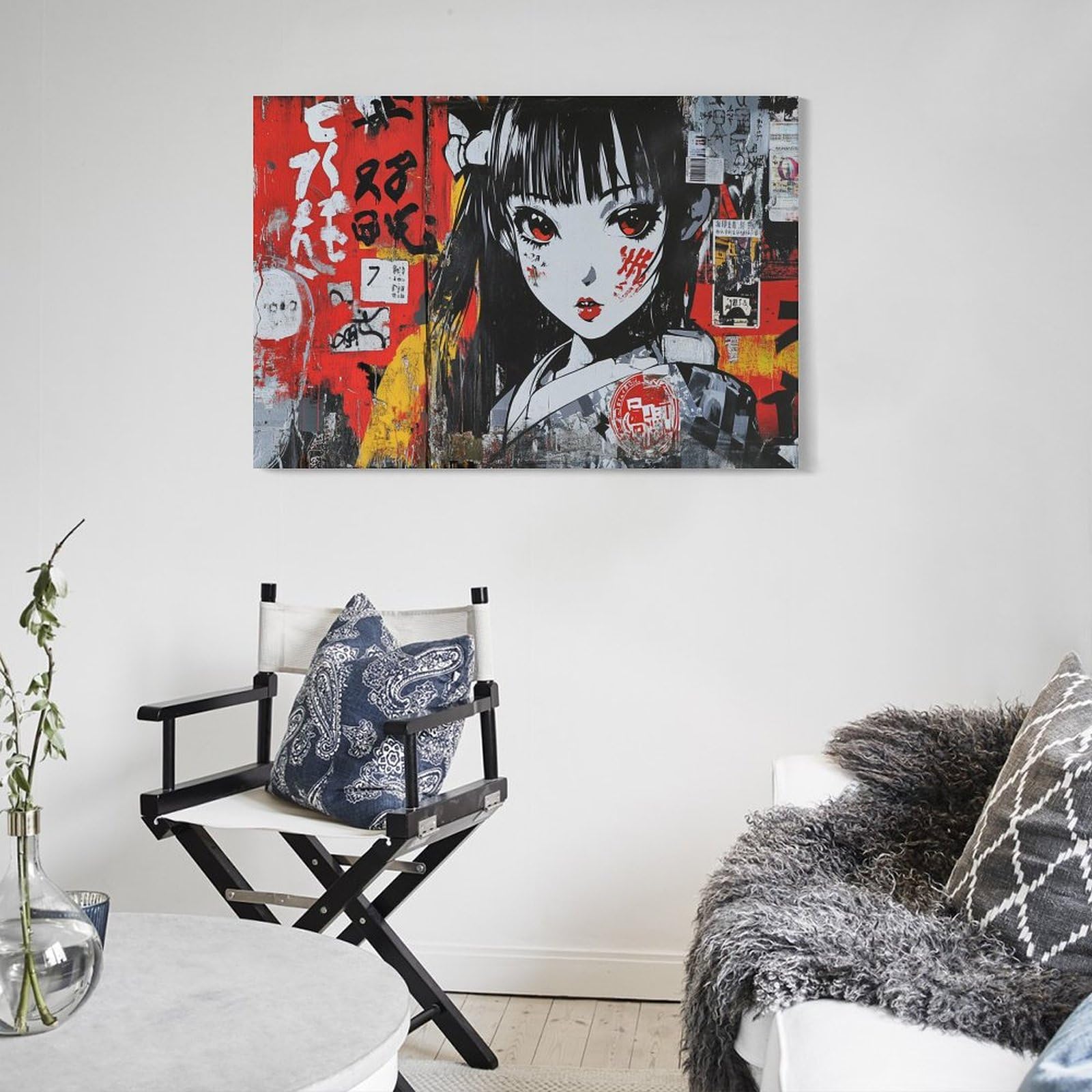Decorazione da parete con graffiti giapponesi, decorazione da parete urbana al neon dipinti su tela poster decorazione per soggiorno camera da letto decorazione 16 x 24 pollici (40 x 60 cm)