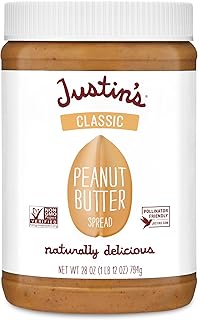 Justin's Classic Peanut Butter Creamy Spread, No Stir, Gluten-Free, 28 O...