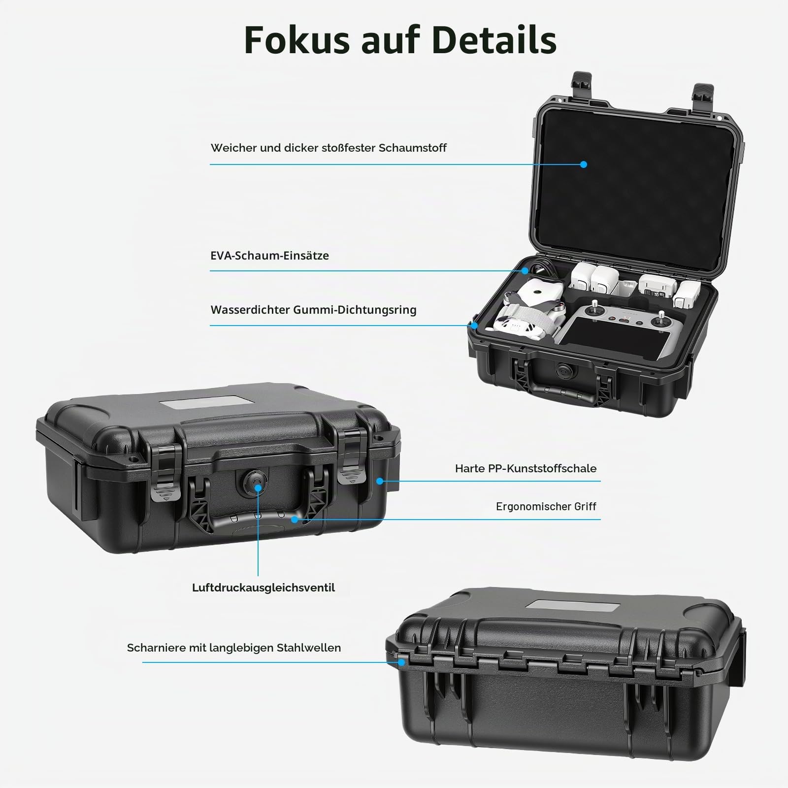 FPVtosky Wasserdichter Koffer für DJI Lito X1 Fly More Combo, Kompatibel mit RC 2 Fernsteuerung, Akkus, Ladehub und Zubehör [NUR Koffer]
