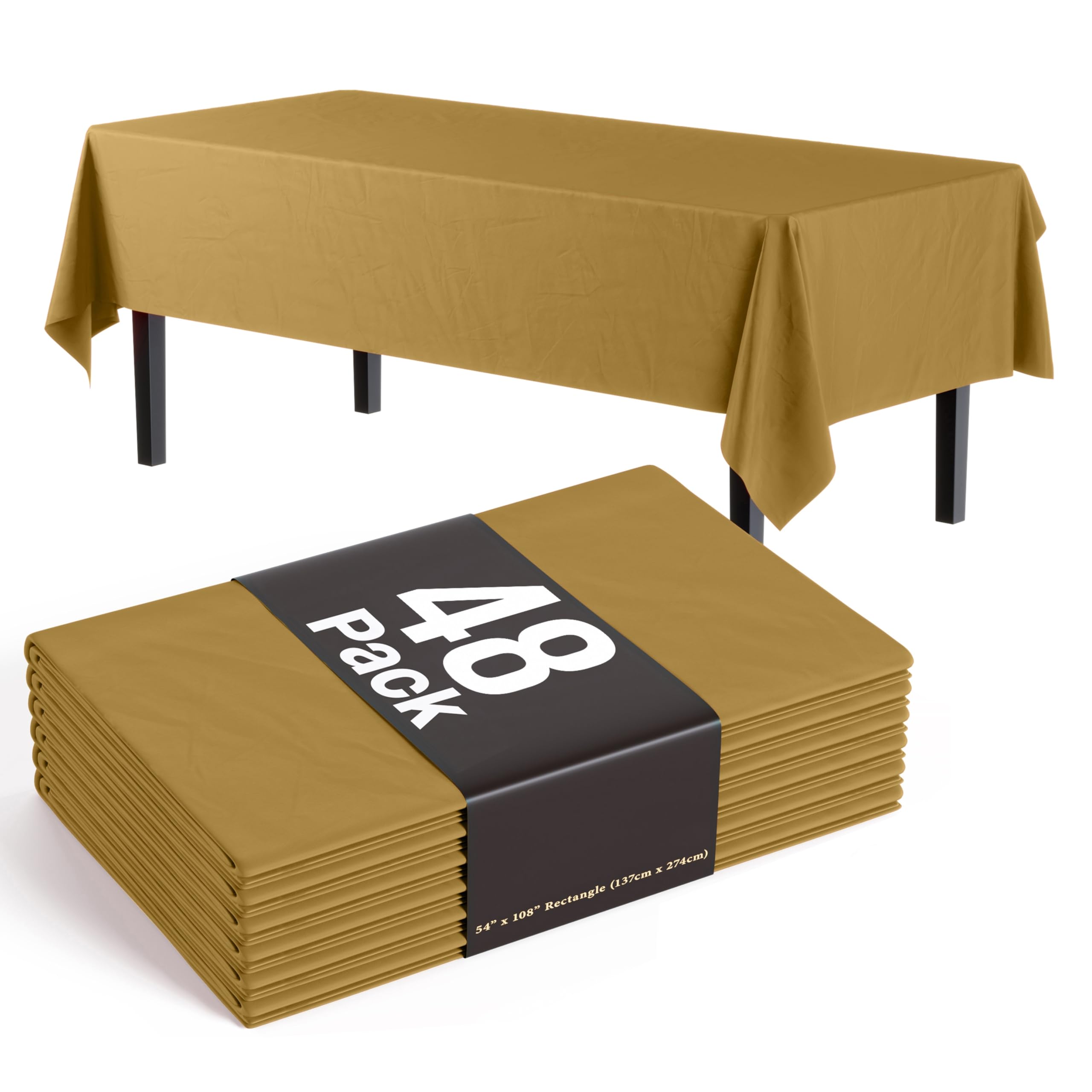 Nappe ronde dorée en plastique de 213,4 cm pour grand banquet