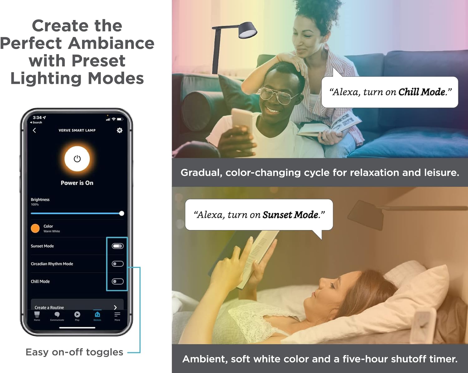 Bostitch Black+Decker Verve Designer Smart Desk Lamp, Compatible with Alexa, Auto-Circadian Mode, True White LED + 16M RGB Colors, USB Charging Port, Certified for Humans