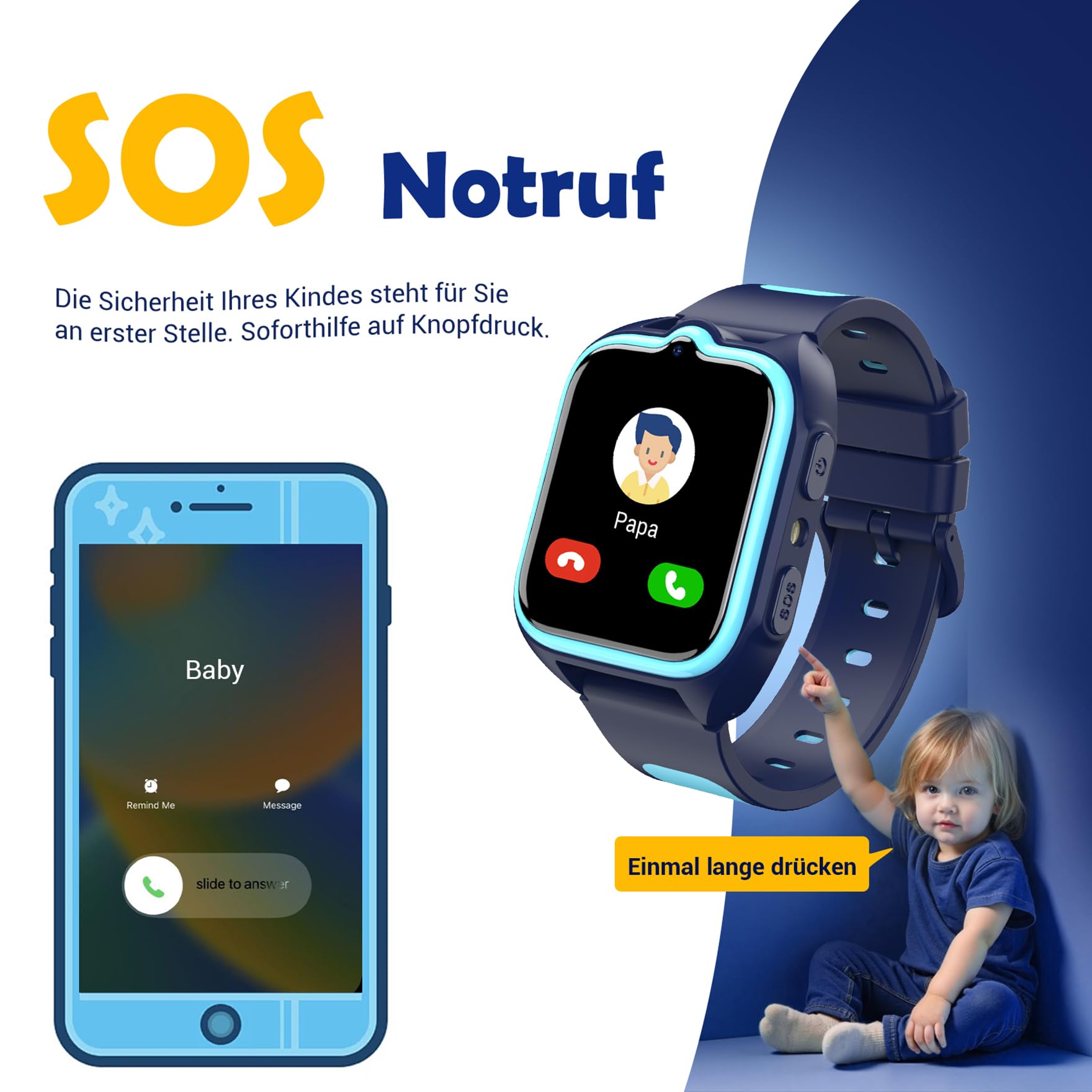 Blackview Smartwatch Kinder, GPS, Kann SIM-Karte einstecken, Uhr mit 4G Videoanrufe, SOS Notruf, Telefonanruf, Sprachchat, SMS, Schulmodus, Schrittzähler, Kinderuhr für Junge und Mädchen