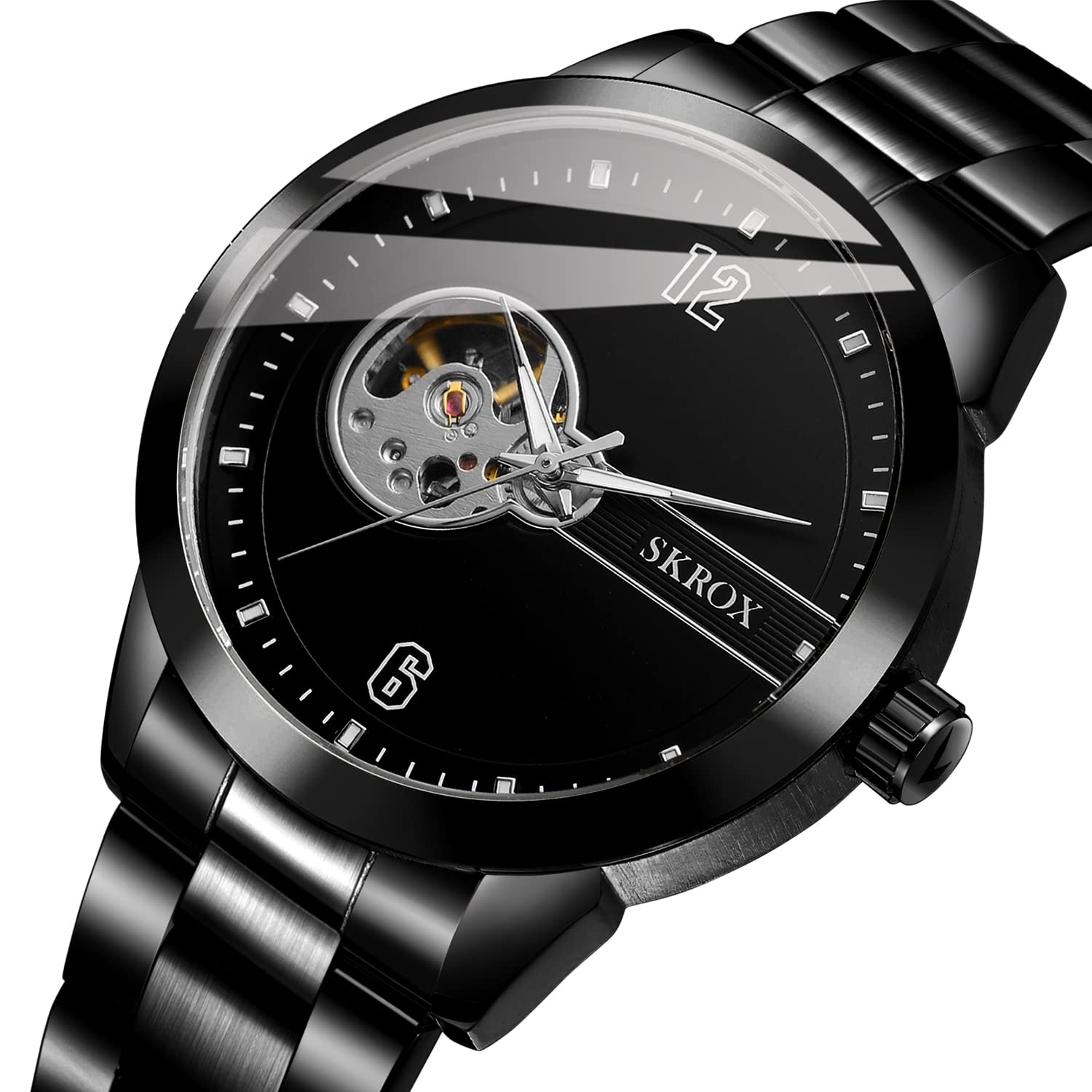 FORSINING Mechanische Tourbillon-Armbanduhr für Herren, automatische Armbanduhr mit Edelstahl-Armband, 1-schwarz