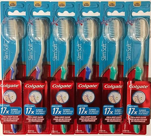 Colgate Cepillo de dientes delgado y suave, cabeza compacta, paquete de 6