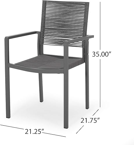 Miniatura 3 de Great Deal Furniture Jean - Silla de comedor de aluminio moderna para exteriores con asiento de cuerda (juego de 2), gris y gris oscuro