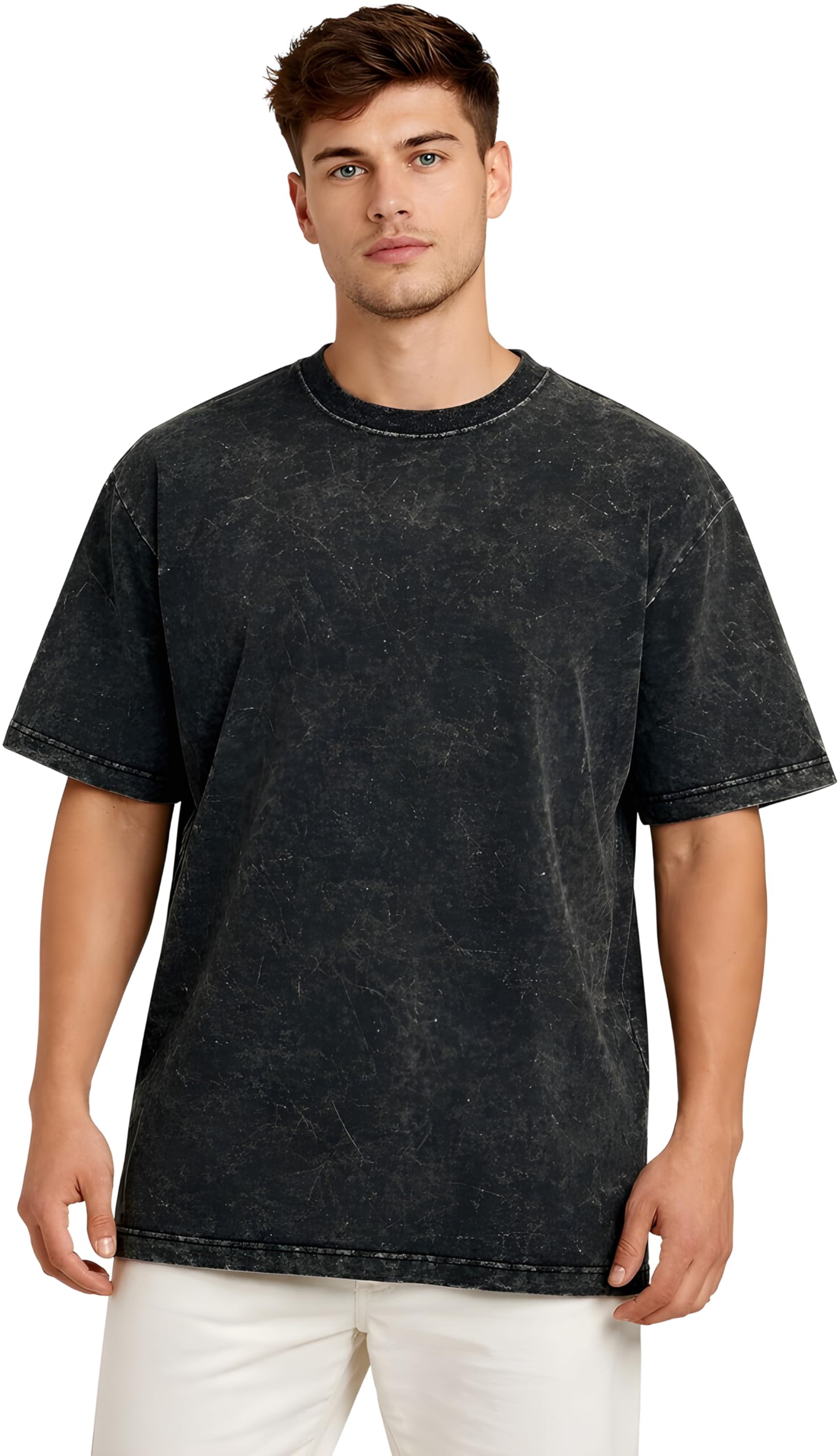 Amazon Brand - Anarva Men’s Oversized Acid Wash T-Shirt | Premium Cotton Relaxed Fit | Drop Shoulder Half Sleeve Casual Streetwear Tee for Men