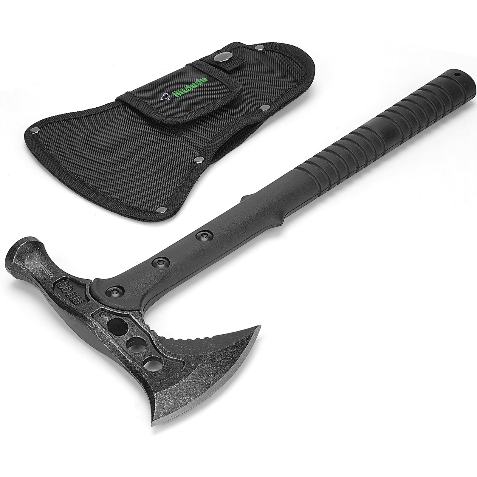 Hitdudu Camping Axe, Survival Chopping Hatchet with Sheath, Tactical Tomahawk with Hammer, Nylon Fiber Handle for Outdoor Survival Hiking Camping