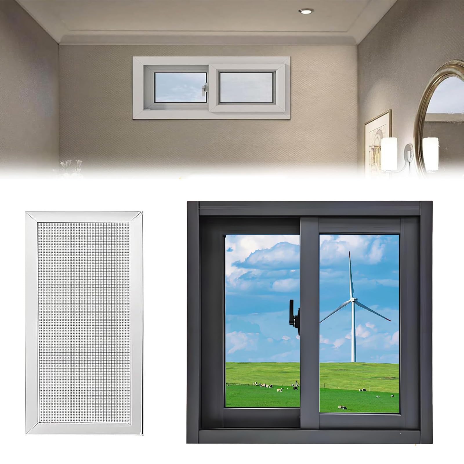 Aluminiowe okno szopy do piwnicy, czarno-białe szkło hartowane, idealne do łazienki, kuchni, garażu, przyczepy kempingowej, energooszczędne (127 cm x 30 cm)