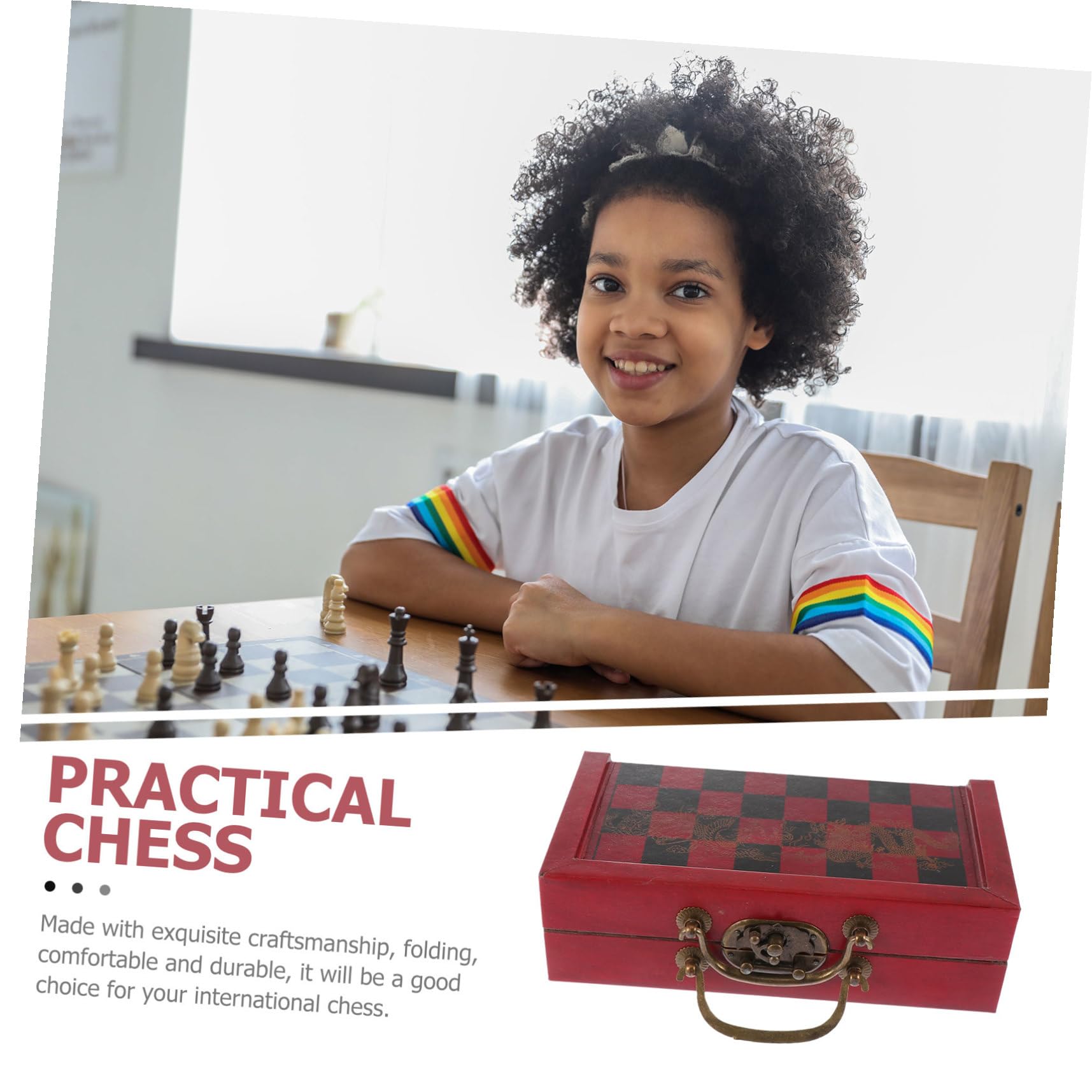 FRCOLOR Scacchi dal Design Retrò in Legno e Lega Scacchiera Pieghevole, Stabile e Portatile, Gioco Creativo per Tutta la Famiglia