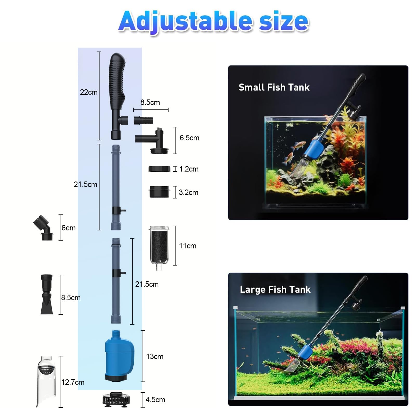 Aspirateur Électrique pour Aquarium Nettoyeur De Sable 6 en 1 Kit De Nettoyage De Gravier D'aquarium 32W avec Débit d'eau Réglable pour Changement d'eau, Nettoyage du Sable