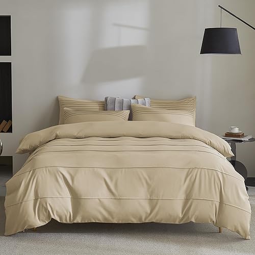 JELLYMONI Funda de edredón verde tamaño Queen Juego de funda de edredón de microfibra de 3 piezas funda de edredón plisada con lazos en las