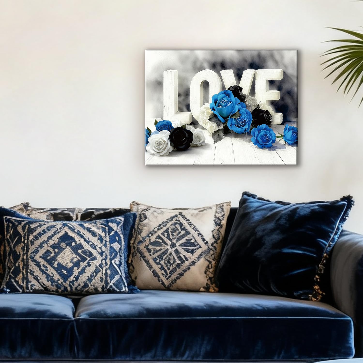 kiojsye Blue Rose Flower Canvas Wall Art Royal Blue Floral Prints Picture Wall Decor Black and White Love Quotes Painting Artwork for Bedroom Living Room Kitchen Home Decoration Ready to Hang 12x16