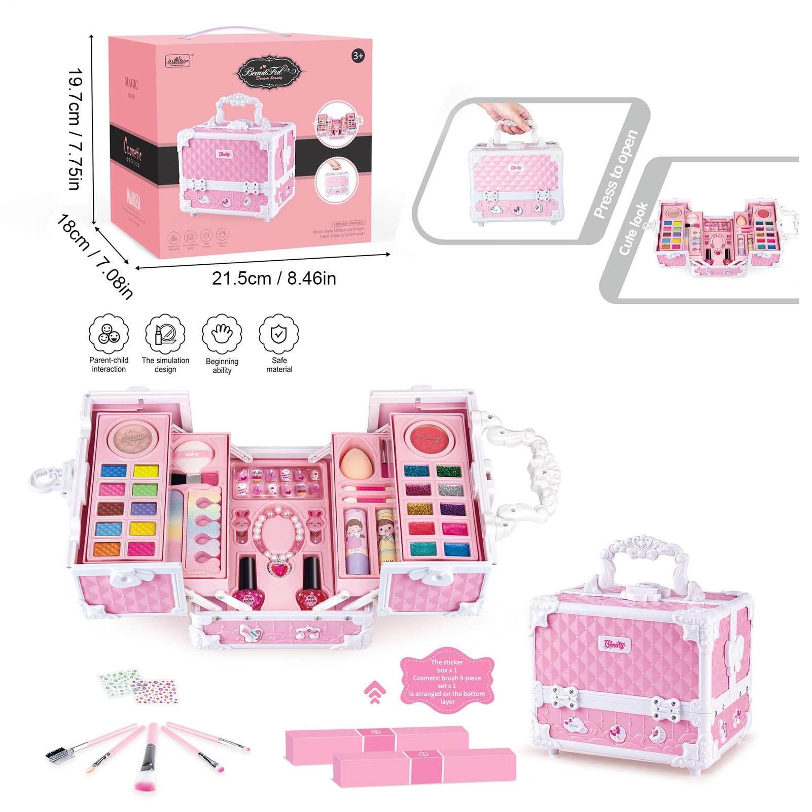 Borsa per cosmetici per ragazze – Trucco delicato e non tossico | di bellezza lavabili con acqua | Ideale per regali e svago, creativo ed educativo, set completo e colorato