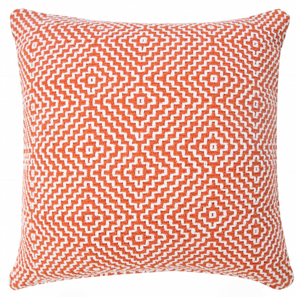 HomeRoots 516889 4 x 20 x 20 in. Orange Geometric Zippered 100 Percent Cotton Throw Pillow - Set of 2