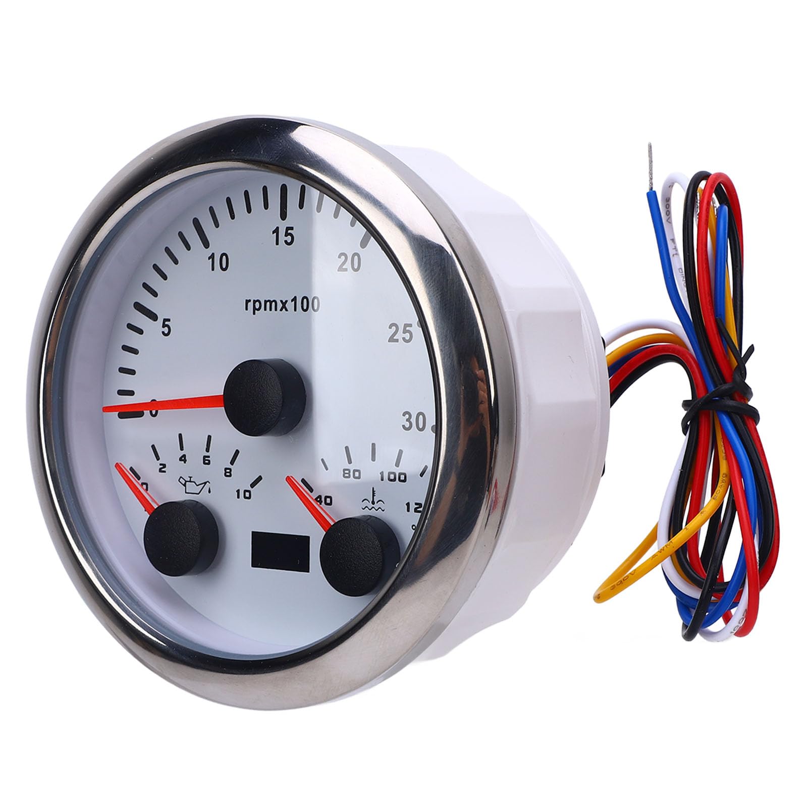 Medidor de tacómetro Torvex, medidor de RPM 3 en 1 de 85 mm con presión de aceite, medidor de horas de temperatura del agua, 3000 RPM para camión yate RV (Esfera blanca y bisel plateado CX8282)