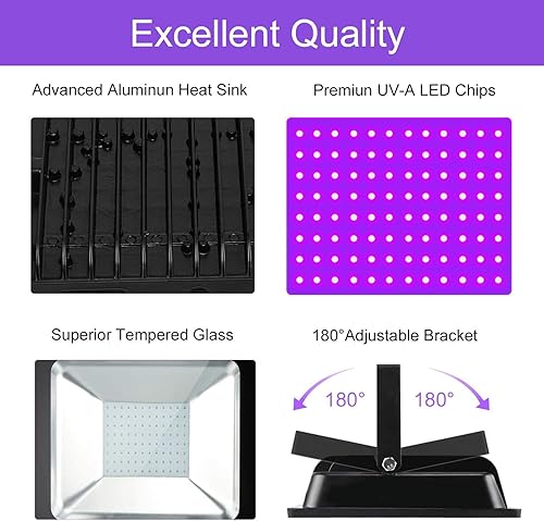 Miniatura 9 de Luz LED negra UV de 150 W, luz negra LED con enchufe (cable de alimentación de 10 pies), reflector ultravioleta con cinta brillante, iluminación de