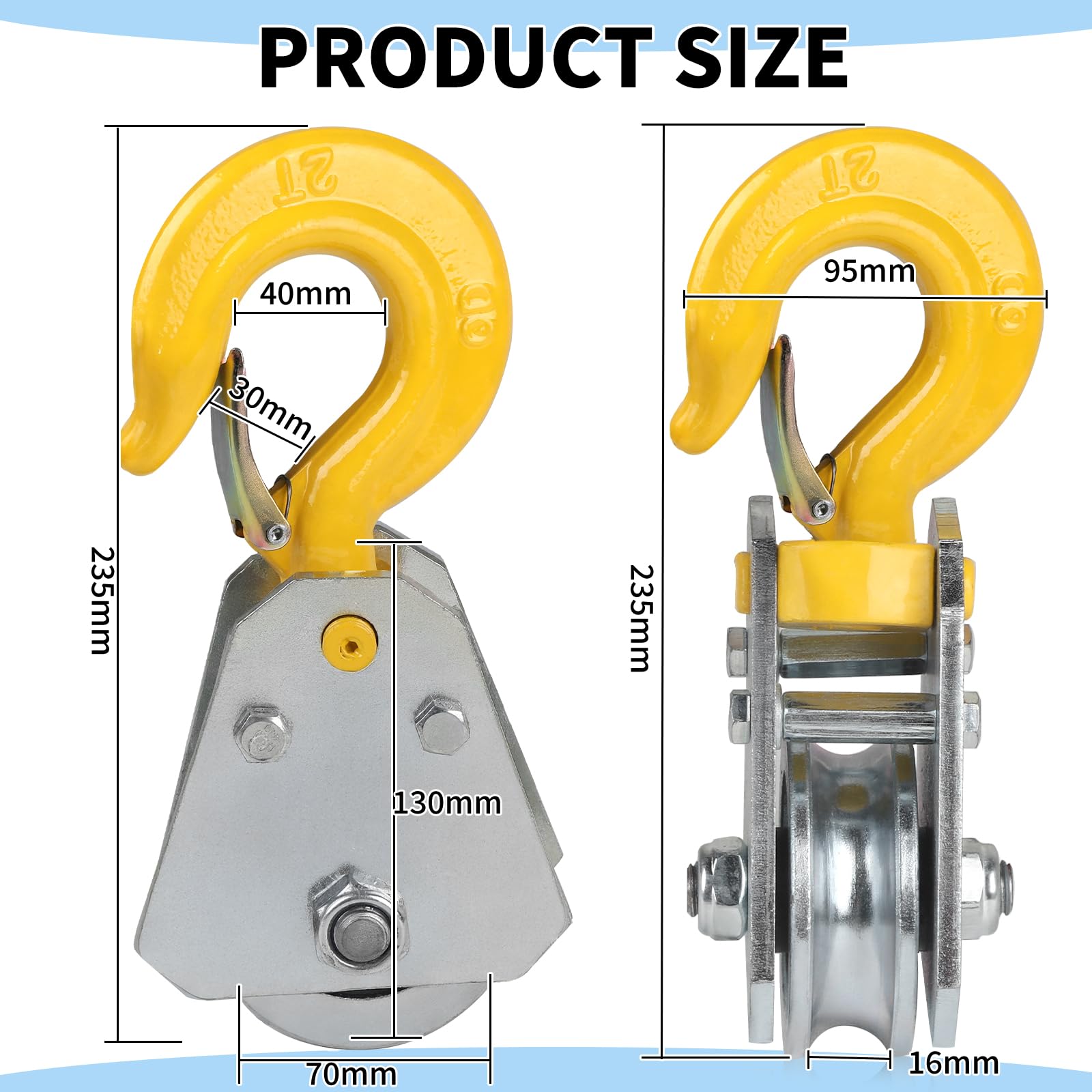 SWAWIS 2 Tonnes Poulie de Levage Poulie de Renvoi Poulies Convient pour Corde de 16 mm Chargement et Traction avec Roulements Crochet Pivotant et Loquet