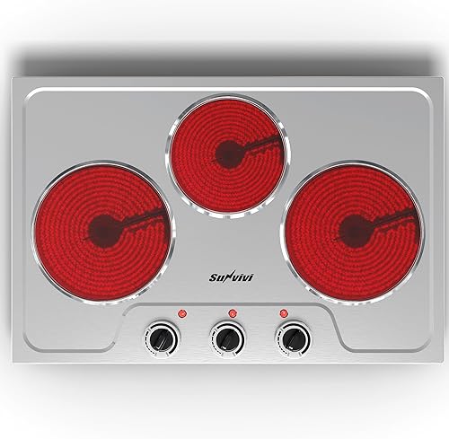 Miniatura 8 de Sunvivi Estufa de cerámica eléctrica portátil de 1800 W de triple quemador Control de perilla, luz indicadora, compatible con todos los utensilios