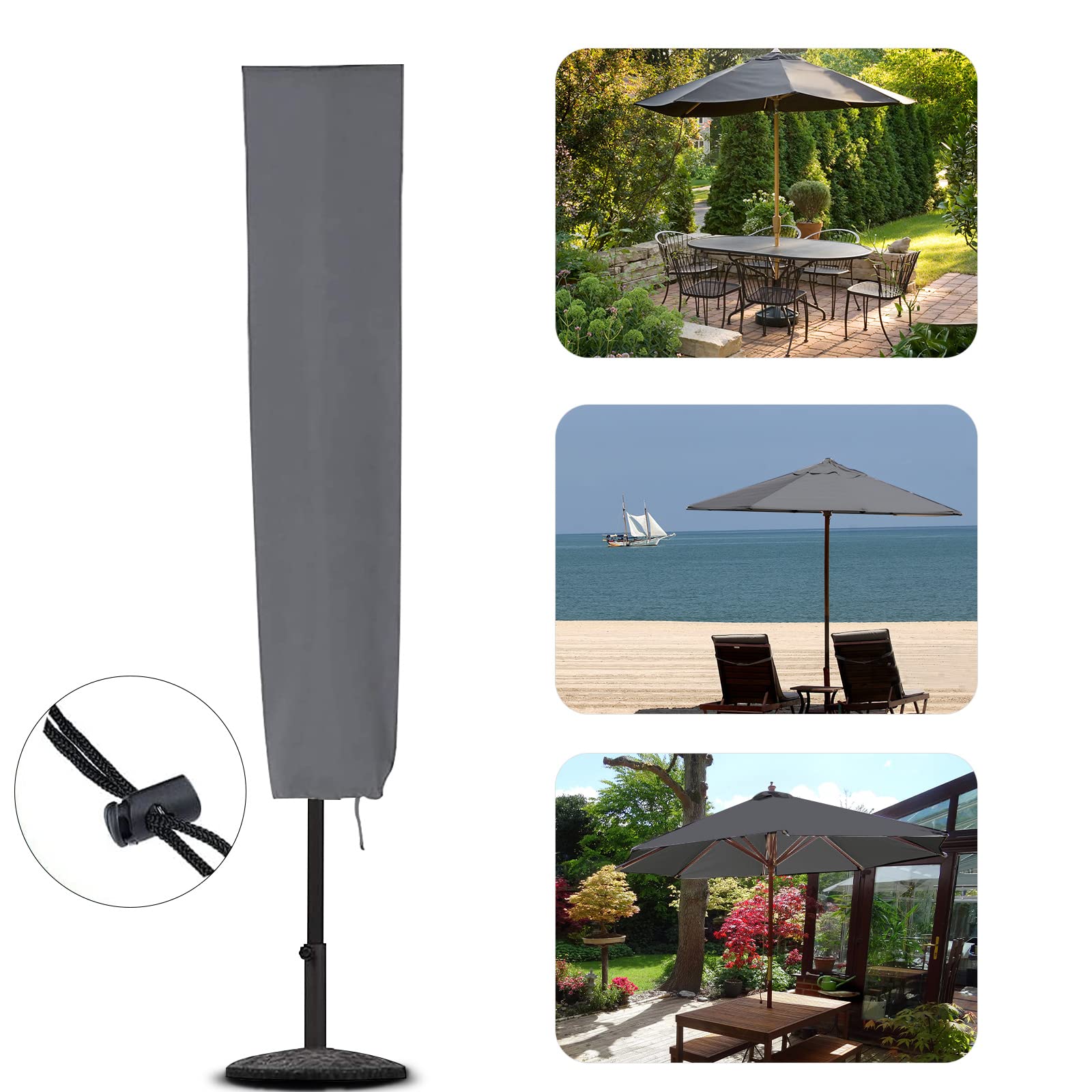 RICHIE Parasol ogrodowy patio, średnica 2-3 m, 153 x 30 x 30 cm, wodoodporny, odporny na rozdarcie, powłoka PCW 600D Oxford, szary