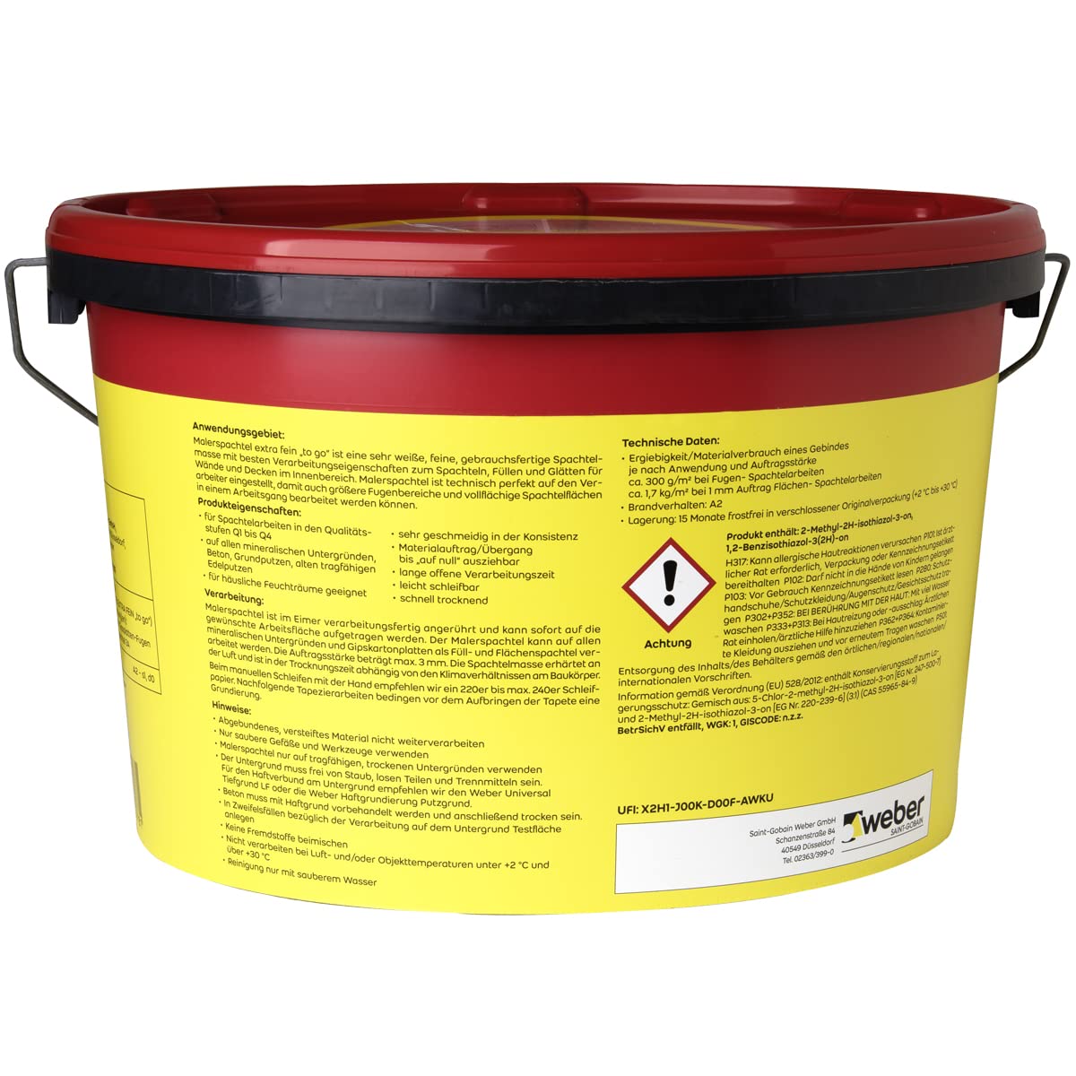 WEBER | Espátula extra fina "to go" 15 kg | muy duradera, muy blanca, alta resistencia superficial, para uso en interiores, masilla de yeso