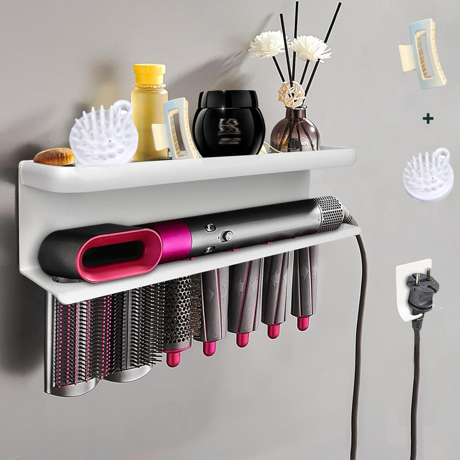 Airwrap Curling Iron Wall Mounted Storage Rack Airwrap Storage Holder Compatible with Hair Dryers Holder for Home Organizer Suitable Bathroom|Bedroom|Hair Salon for Christmas?with Comb and Hair Clip?