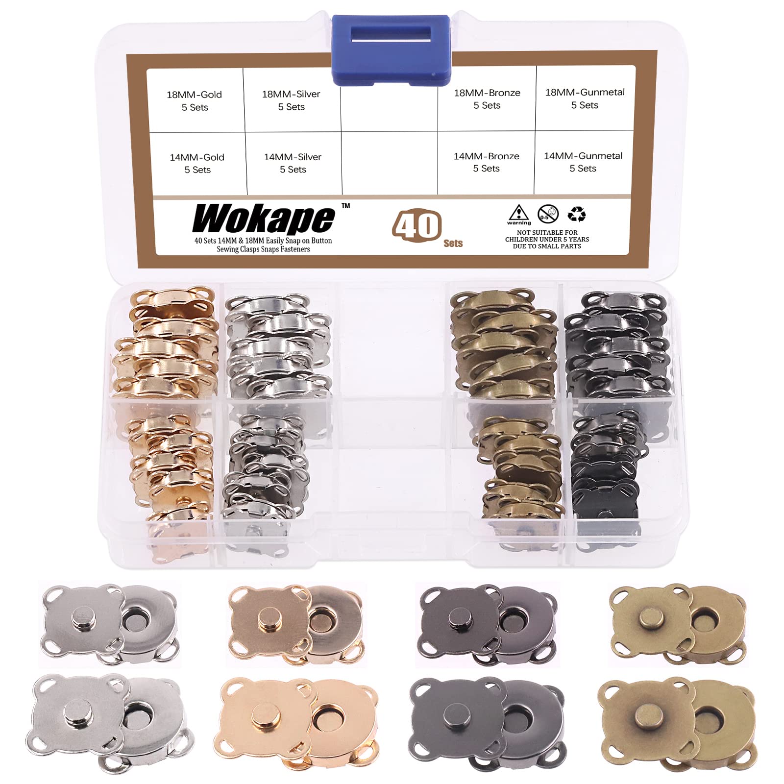 Wokape 40Sets 4 Colours 14 Mm And 18 Mm Plum Blossom Magnetic, image size:1600x1600