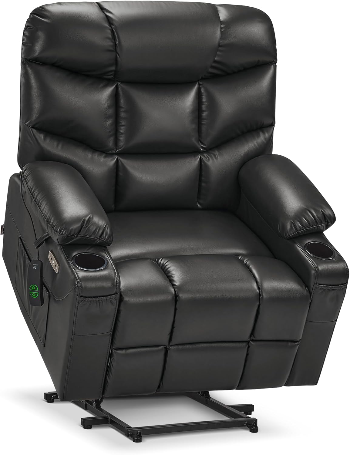 MCombo Oversized Power Lift Recliner Chair with Extended Footrest, Extra Wide for Big and Tall Elderly People, Faux Leather R7289 (Black, Medium-Oversize)