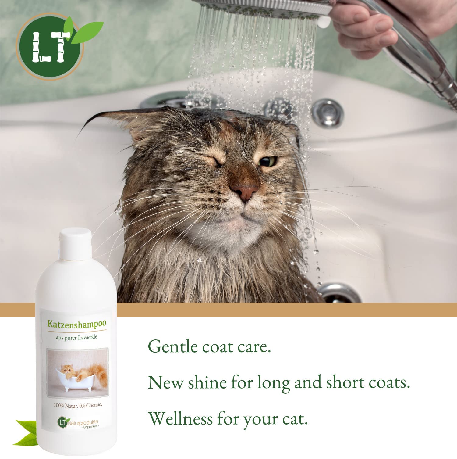 Shampoing pour Chat | Bio | sans Substance Chimique et Savon | hypoallergénique | Anti-démangeaisons | au ghassoul marocain d'origine | 500 ML | pour Un Pelage Brillant