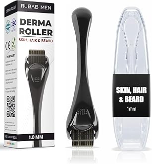 Rubab Men 1mm Derma Roller for Hair Growth | 540 Titanium Alloy Needles Activates Collagen & Follicles Growth Thereby Boosting Hair Regrowth & Better Facial Skin Tone | Comes with Travel Case