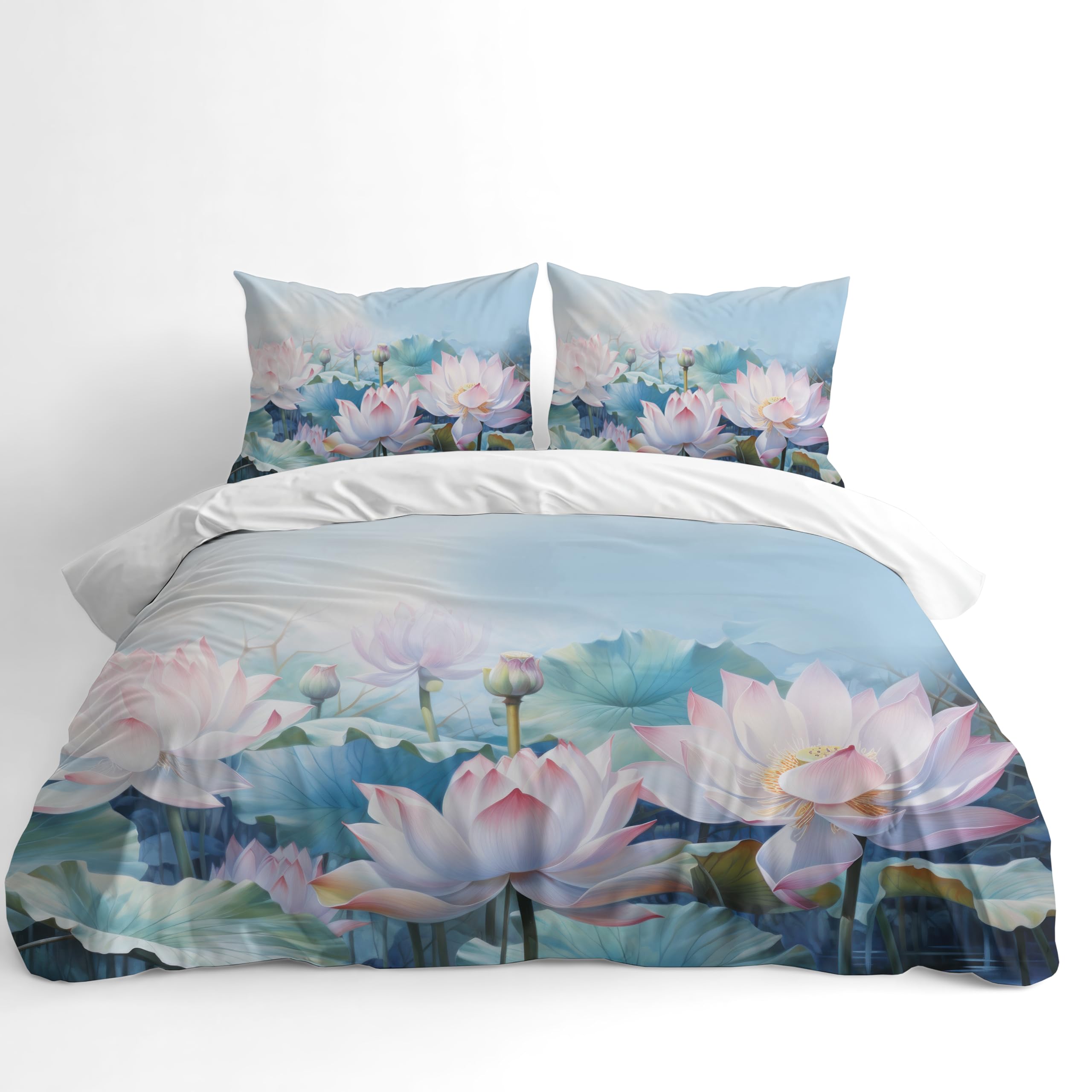 Adam Home 3D Digital Printed Spring Duvet Cover With Matching Pillowcases Home Bedroom Décor Microfiber Emperor Bedding Set Made in UK |Lotus Flower