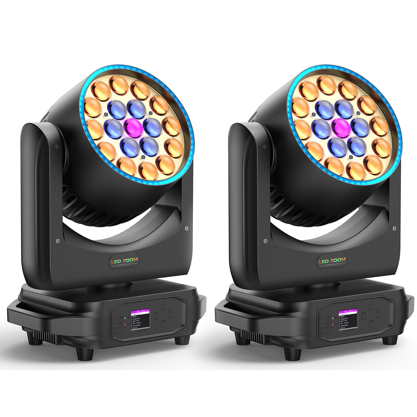 2Pcs 19x20W Teste Mobili LED, RGBW Zoom Wash con Striscia LED d-mx512 Luci da Palco Sound-Active per Palcetti Feste Club DJ Matrimoni