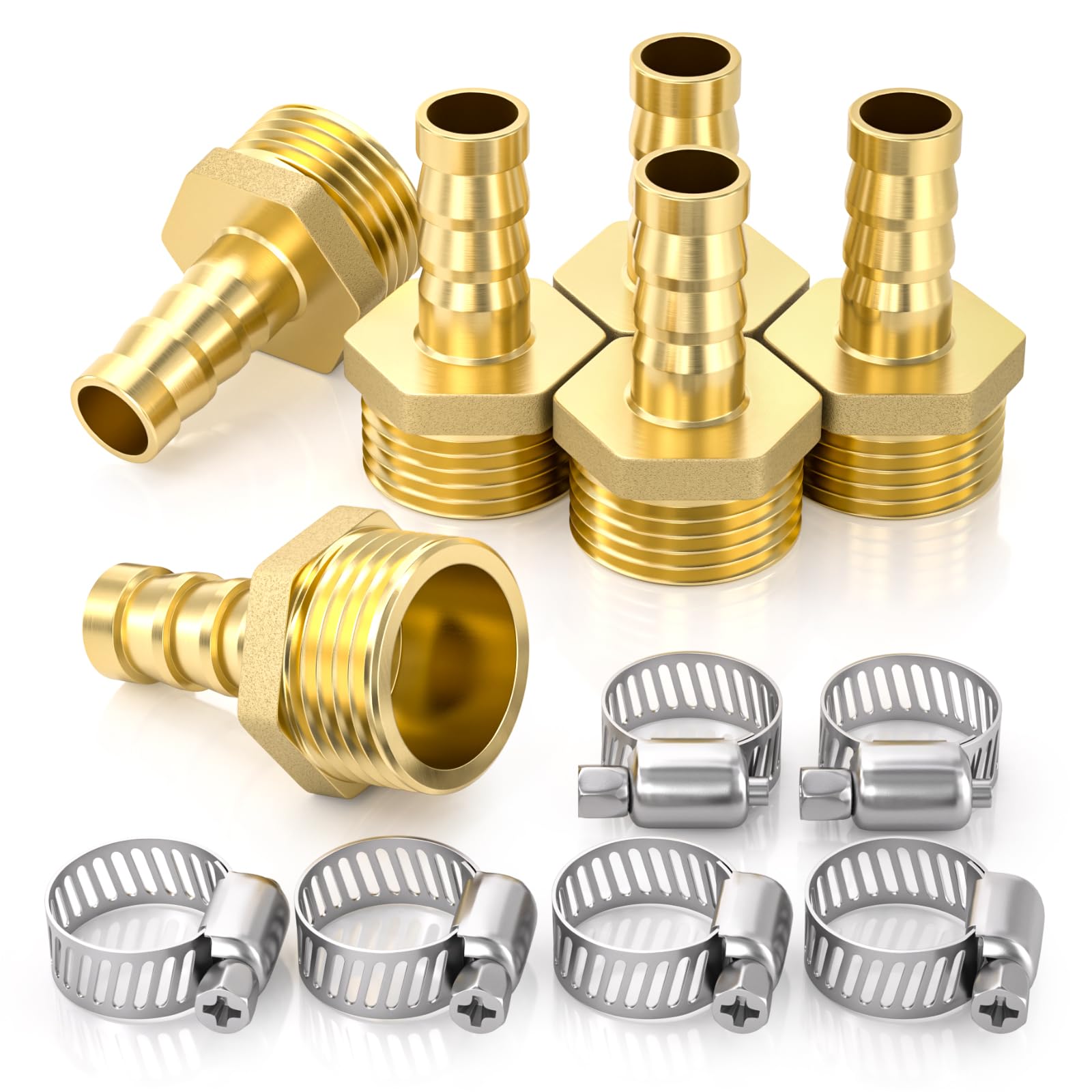 Bwintech 6 x 1/2 inch BSPP x 12MMOD Brass Hose Connections with Clamps — image 1