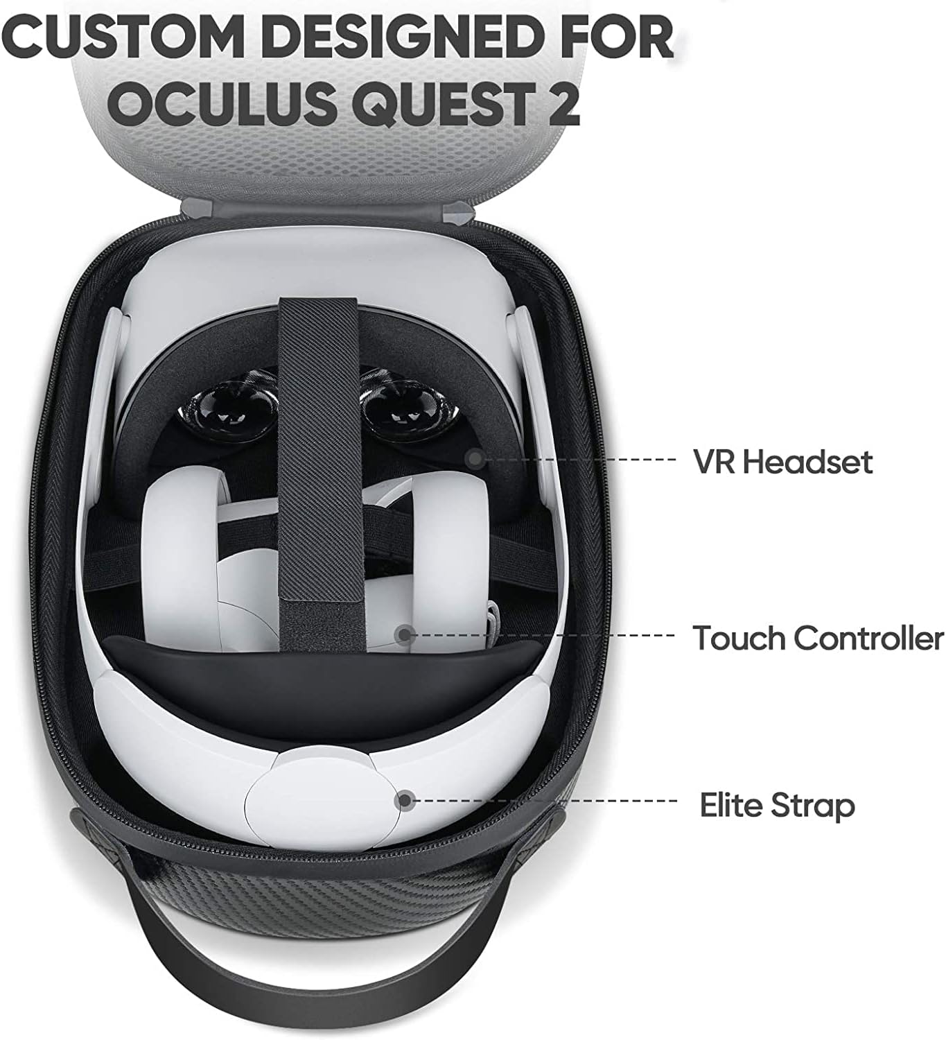 SARLAR Hard Carrying Case for Oculus Quest 2/ Elite Strap Edition/Quest Lightweight and Portable Protection, Custom Carbon Fiber Travel Case Storage VR Gaming Headset and Touch Controller Accessories