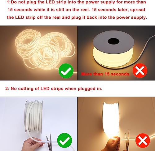 Miniatura 7 de Tira de luces LED COB AC 110V de 98.4 pies, 3000 K luz blanca cálida LED impermeable al aire libre, 10WM CRI 90+ flexible cortable, para dormitorio,