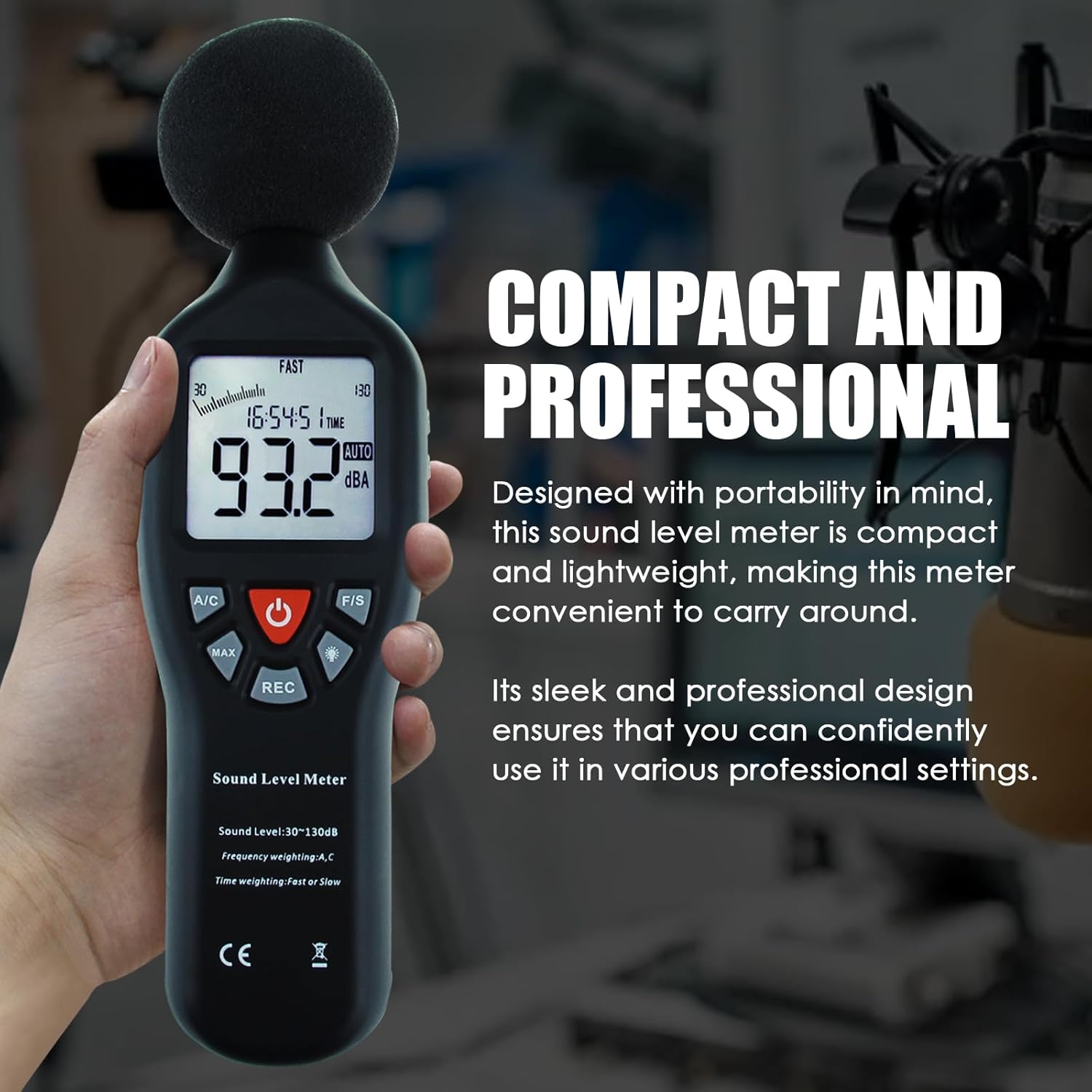 Decibel Meter Sound Level Meter Data Logger with CD Software Audio Decibel Noise Measure Tester 30 – 130 dB Audio Noise Measuring Range with Backlit LCD Display, Data Record Function