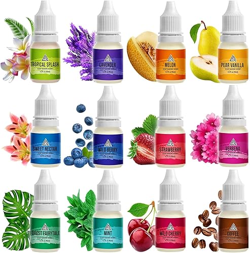 ALEXES Aromas para hacer jabón juego de 12 aceites de fragancia de alta calidad suministros para hacer jabón aceite fragancia para cuentas