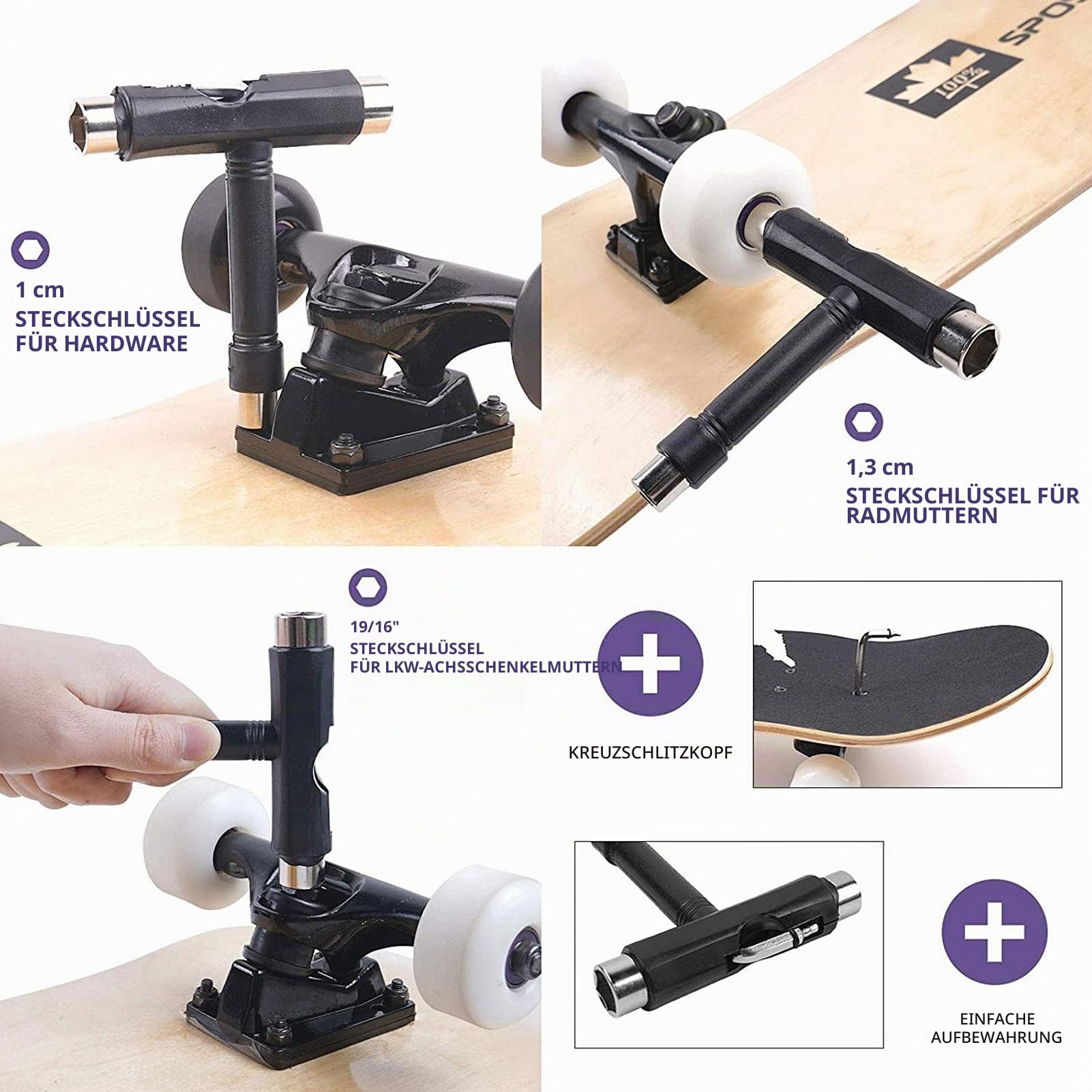 Skateboard-Achsen und Zubehör-Set, Skateboard-Räder, Skateboard-Achsen, Riser-Pads, Hardware-Kit, geeignet für 19,1 cm bis 8 Decks