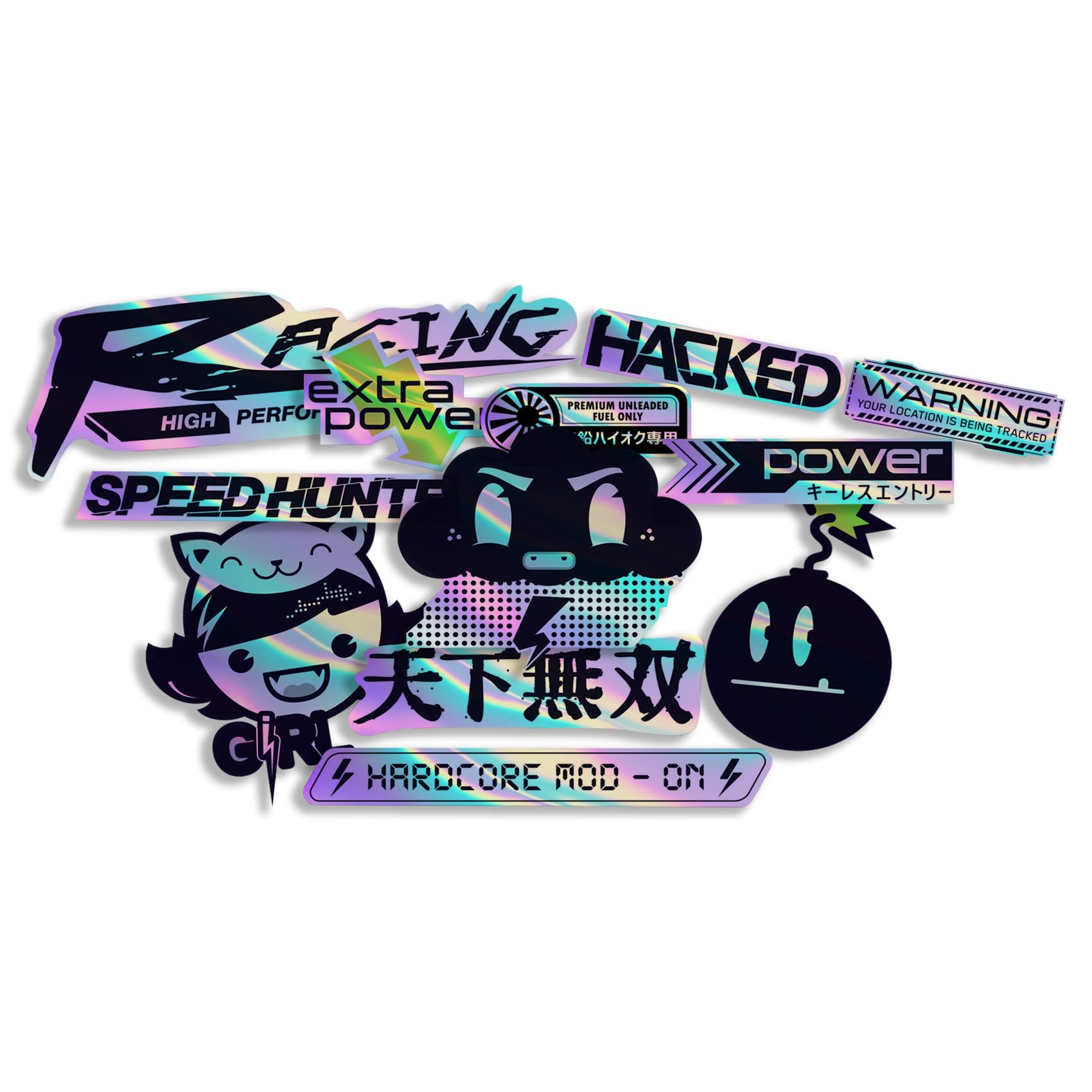 Finest Folia Sticker Sheet 7 Jdm Sticker Set For Car, Motorcycle, Helmet, Japan Stickerbomb, Japanese Oem Sticker, Tuning Car Sticker Film, Self-Adhesive, Weatherproof R207 (, With Hologram Effect)