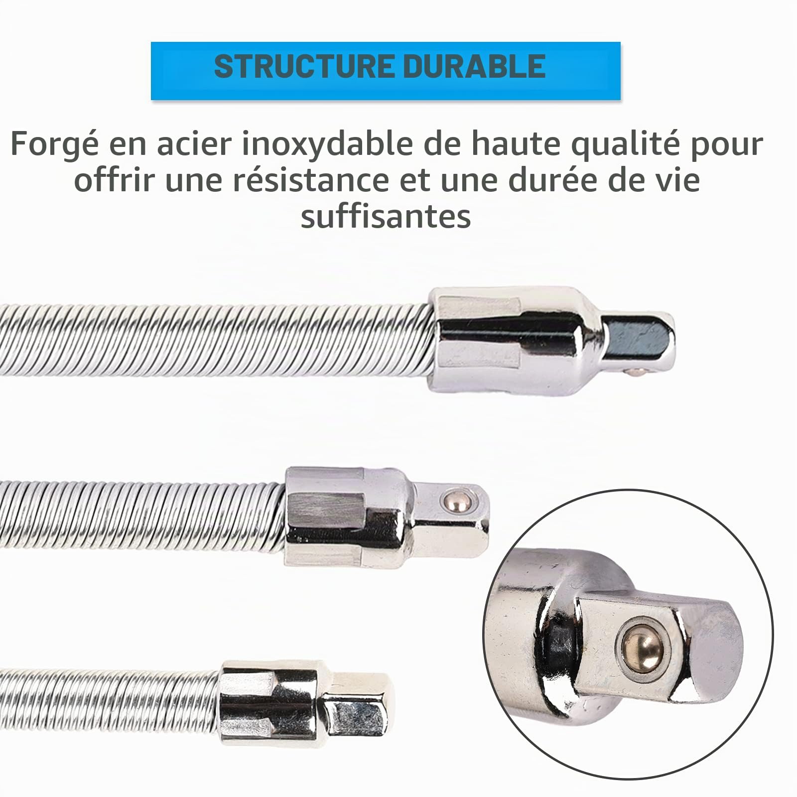 Lot de 3 rallonges flexibles en acier inoxydable Argenté 1/4" 3/8" 1/2"